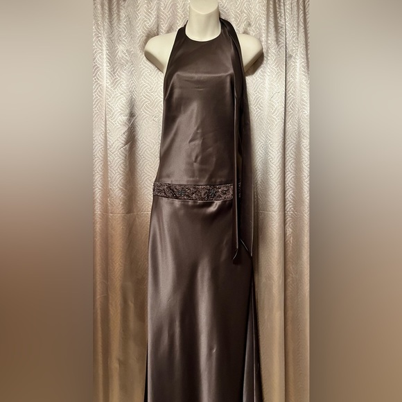 Brown Satin Dress with Beading - Picture 3 of 4